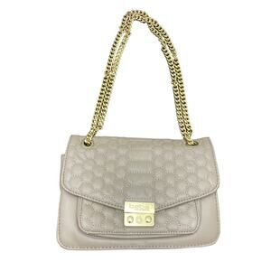 Bebe Quilted Flap Crossbody Double/Single Gold Chain Taupe Purse